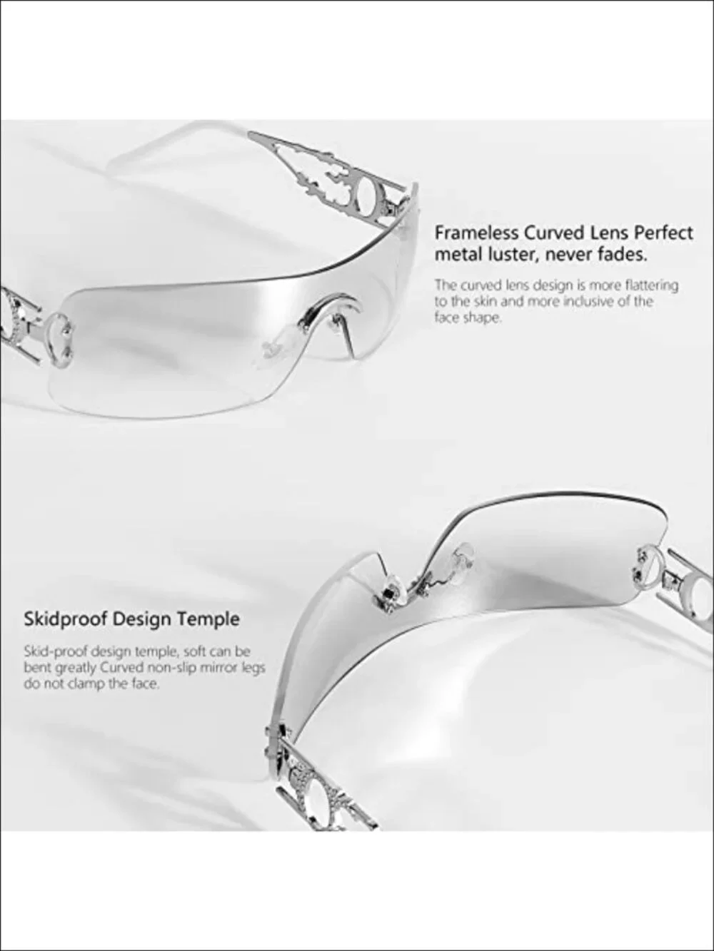 Y2K Rectangle Rimless Sunglasses Retro Flame UV400 Unisex Festival Eyewear